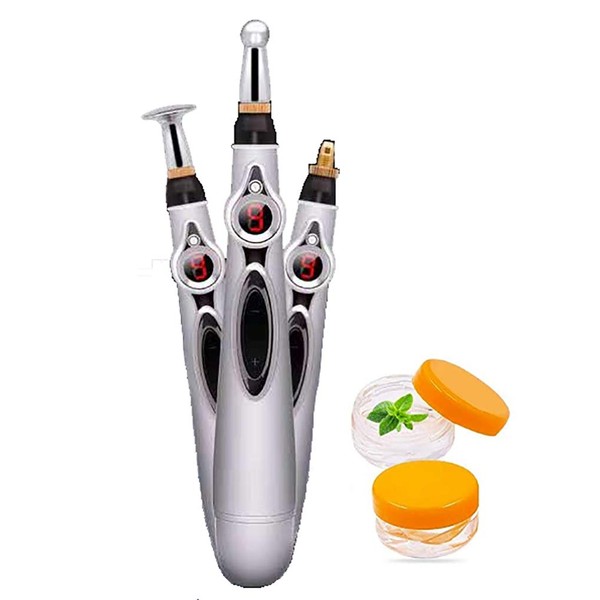 Acupuncture Pen for Pain Relief, Accupressure Pen Therapy Pen Electric Meridians Energy Pen Massage Tool with 3 Massage Heads & 2 Massage Gels