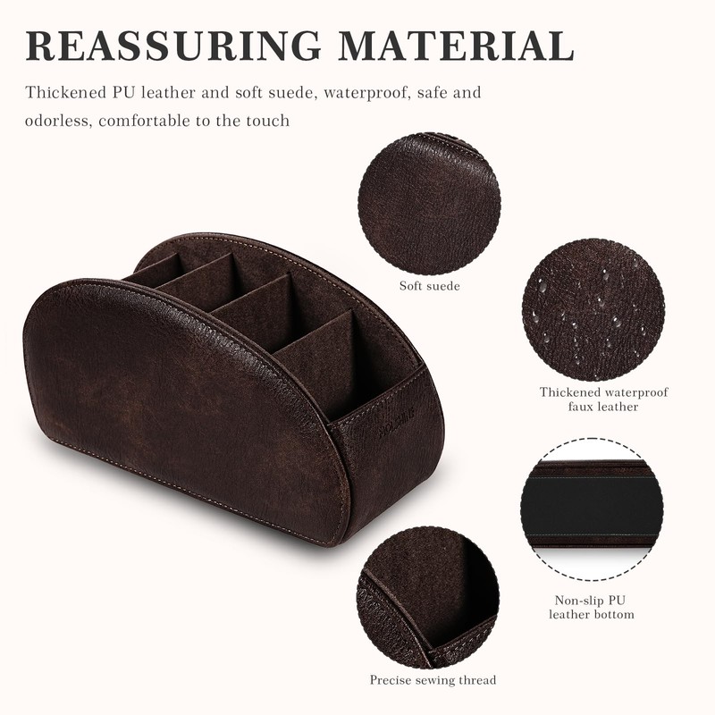 molshine Remote Control Holder with 5 Compartments,Pu Leather Office Organization