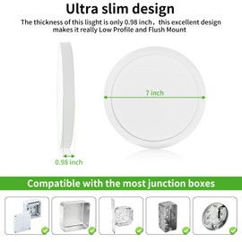 Flush Mount Ceiling Light Fixtures,7 inch 18W Flat led Light for Ceiling,6500K 1800LM Ultra Thin Round White Lamp for Bedroom Kitchen,Bathroom,Garage,Living Room, Dining Room (White, 7 inch)