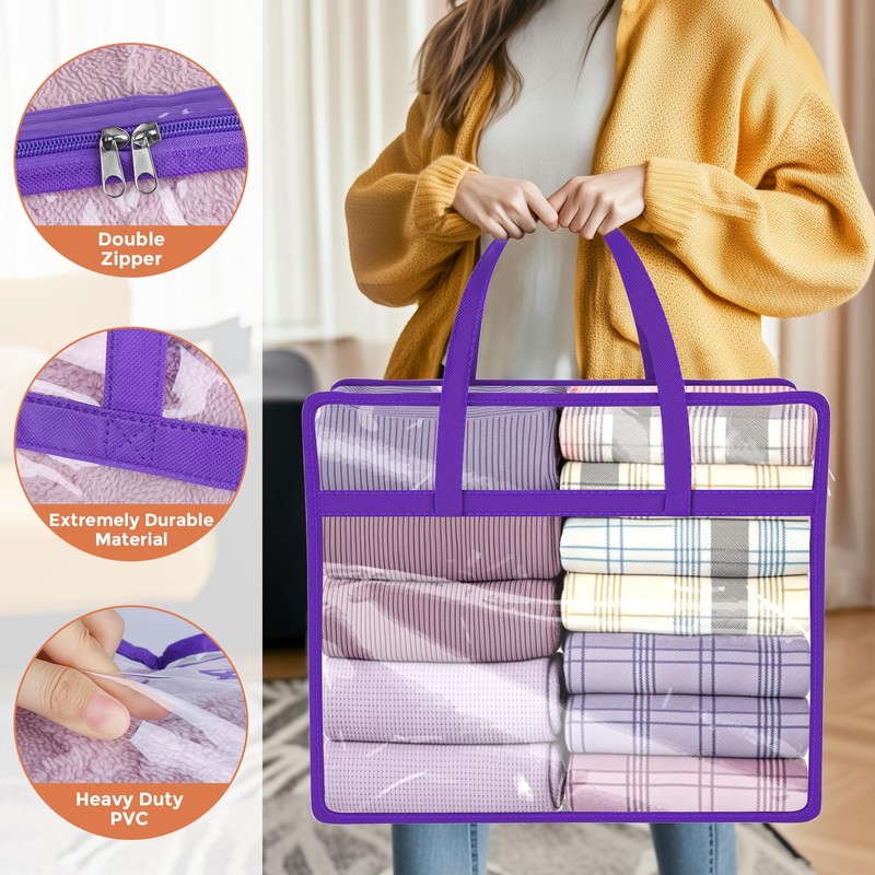 Budding Joy 6 Pack Clear Zippered Storage Bags for Clothes,40L