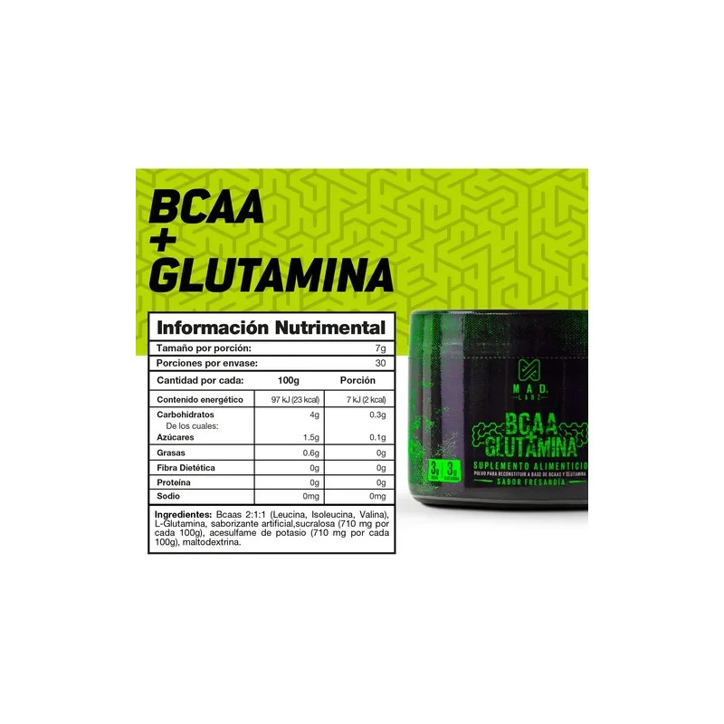 Bcaas +glutamina Mad Labz | 210g | 30 Servicios |