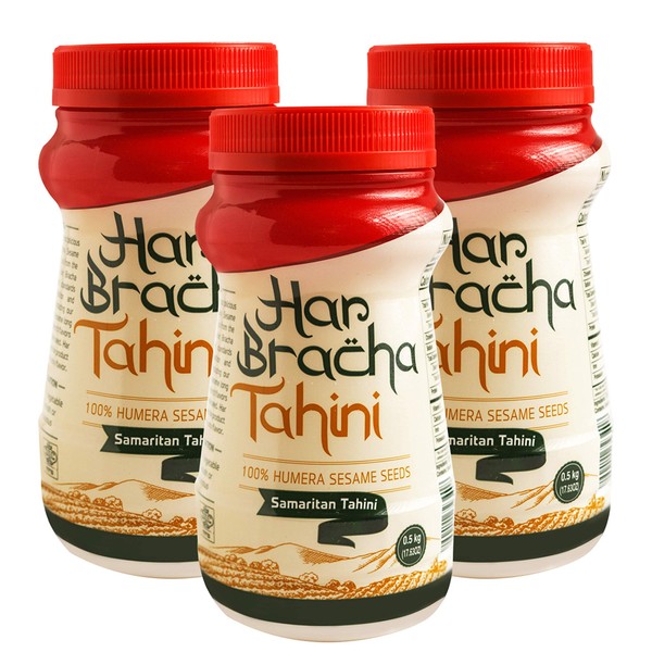 Har Bracha Tahini Paste (17.6 oz). 100% Natural, Vegan Friendly & Kosher Pure Ground Tahina Sauce. Raw Roasted Sesame Seeds for Oriental Dips, Salad Dressings & Hummus (3Pack)