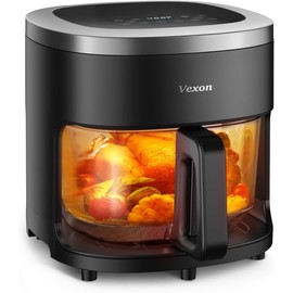 Vexon 6-IN-1 Glass Air Fryer,4.5QT Air Fryer with Viewing Glass Pot, Air Fry, Roast, Reheat, Dehydrate, Air Crisp Technology,Nonstick & Dishwasher Safe Basket,97% Less Oil,Features Digital Timer