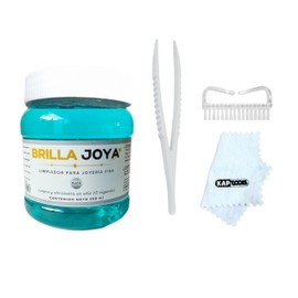 BRILLA JOYA - Limpiador de Plata para Joyería. Juego completo para limpiar joyería de plata: Incluye Liquido de limpieza Plata+Pinza+Cepillo+ Paño. Liquido para Limpiar Plata