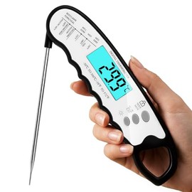 COOLMI Termómetro de carne de lectura instantánea, 2-4 segundos, impermeable, recargable | 180° Auto-Rotating Backlit Display, Magnetic Storage, Digit
