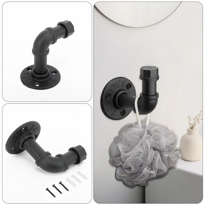 Jeasor 4-Pieces Industrial Pipe Bathroom Towel Ring Kit DIY Wall