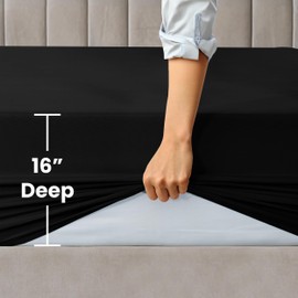 LDC LUX DECOR COLLECTION California King Fitted Sheet - Soft Microfiber Bottom Sheets - Upto 16 Inches Deep Pocket Fitted Sheet Only- Wrinkle, Fade & Shrinkage Resistant - Black