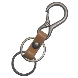 Highstyle Key Holder, Tochigi Leather, Mini Carabiner & Twin Ring, Base Grade Type, Key Chain, antique/camel