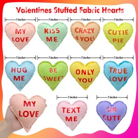 10 Pieces 5 Inches Valentines Stuffed Fabric Hearts Conversation Hearts Stuffed Plush Hearts Farmhouse Rustic Heart Ornaments Heart Decoration for Valentine’s Day Bowl Fillers
