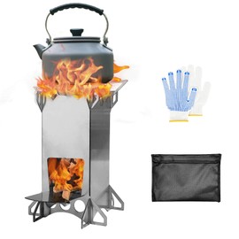 Rocket Stove Camping Wood Stove for Cooking Portable Removable Wood Mini Burning Stove, Ultralight and Compact Stove for Backpacking, Camping, BBQ, and Survival(7.4"x9.3")