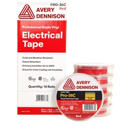 Avery Dennison Electrical Tape, Professional Grade PVC Electric Tape, UL/CSA Listed Insulating Vinyl Tape for Electrical, Repairs, Automotive and Equipment, Pro-36C, ¾ in x 66 ft, Red, 10 Rolls