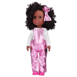 14in Reborn Baby Dolls African Black Skin Girl Doll Fashionable Child Toys GiftQ14‑50  Bright Pink