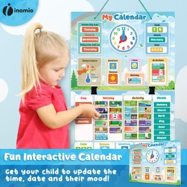 inamio Magnetic Kids Calendar for Learning - Classroom, Preschool Calendar for Kids and Toddlers - Days of The Week Chart - Today, Months and Weather