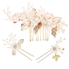 YFFSFDC Hair Ornament, Hair Ornament, Pearl, Flower, Hairpin, Hair Accessories, Adults, Graduation Ceremonies, Entrance Ceremonies, Weddings, Brides, Kimono, Everyday Use, Set of 3, White (Flowers, White)