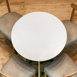 sourcing map 60-inch Round Fitted Tablecloth with Elastic Edge, Round PVC Table Cloth Waterproof Stretchable Vinyl Tables Cover Fit 44"-55" Diameter for Picnic Camping Outdoor, Beige