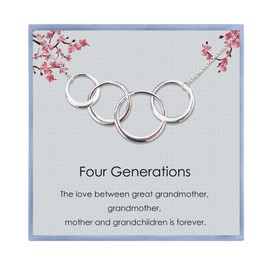 Four Generations Necklace Four Generations Gifts Great Grandma Gifts Sterling Silver Necklaces Interlocking Circle Necklace for Great Grandma Birthday Mothers Day Christmas