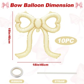 Leorate 10 Pcs Cream Bow Balloons - Bow Theme Decorations for Girls Birthday, Bridal Shower, Baby Shower, Engagement, Bachelorette Party Supplies, Party Decoration