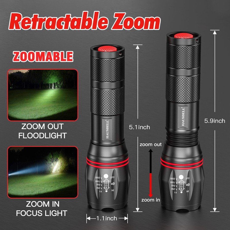 HAUSBELL A100 LED EDC Flashlights High Lumens,Bright, Zoomable, Waterproof, Powerful,