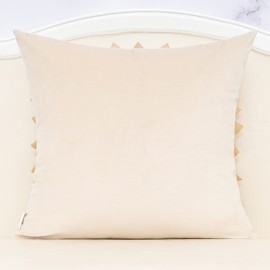 Alerfa 3D Flower Handmade Throw Pillow Cover Decorative Beige Velvet Pillowcase Cushion Cover with Hidden Zipper for Couch Bed Living Room Home Decor 18 x 18 Inches