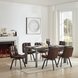 BedsPick Swivel Dining Chair Set of 2 - Faux Leather Upholstered Kitchen Chair, Mid Century Modern Dining Room Chair with Rotating Seats and Metal Legs (Brown)