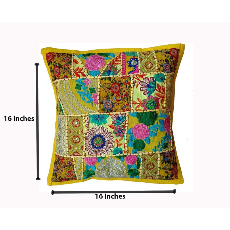 Rastogi Handicrafts Handmade Patchwork Cushion Pillow, Sari Patch Throw Pillow