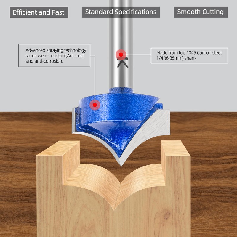 SMJXTOP 4Pcs Carbide Groove Point Cutting Roundover Router Bit Set