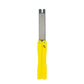 danco Folding Knife Sharpener, Yellow, Small Enough to Fit in Tackle Box, Outdoor Handheld Knife Sharpener, Fishing, Hunting, Fillet, Pocket Knives