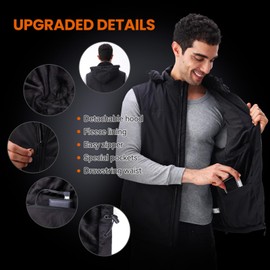 Jurmickey Heated Vest for Men Women, 2024 Upgraded Mens Heated Vests/Jackets with Detachable Hoodie, 3 Heating Levels 9 Heating Zones, Battery Pack Not Included