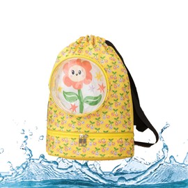 Swimming Backpack with High Capacity, Children's Swimming Bag, Cartoon Children's Beach Bag with Shoe Compartment, Dry-Wet Separation Children's Beach Bag with Drawstring, yellow