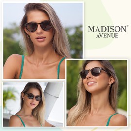 Madison Avenue Gafas de sol redondas de lectura bifocales para mujeres y hombres, bisagra de resorte, protección UV, Negro, M
