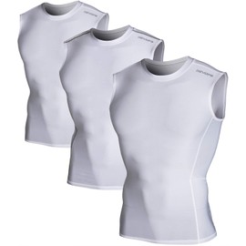 DEVOPS 3 Pack Men's Athletic Compression Shirts Sleeveless (Small, White/White/White)