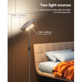 HILOLY Floor Lamp, Double Side LED Modern Torchiere Floor Lamps for Living Room 4 Color Temperatures and Brightness Standing Lamps - Adjustable Height Led Reading Lamps for Bedroom,Office