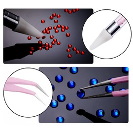 12 grid flat back Rhinestones with Tweezers and Wax Pencil Gems , DIY decorative Nail Face and apparel accessories (crystal and crystal AB)