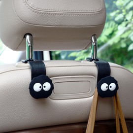 MaPctSy Car Seat Headrest Hook Soot Sprite Plush Auto Hooks for Purses and Bags, Cute Car Accessories, Universal Vehicle Storage Organizer, 2pcs (Sprite-Eyes)