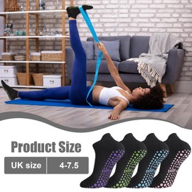 Zuimei 4 Pairs Yoga Socks Women,Non Slip Pilates Socks Grip Socks for Women,Grippy Socks Breathable Cotton Socks Ankle Socks for Ladies and Girls for Ballet,Dance,Workout,Fitness,Running