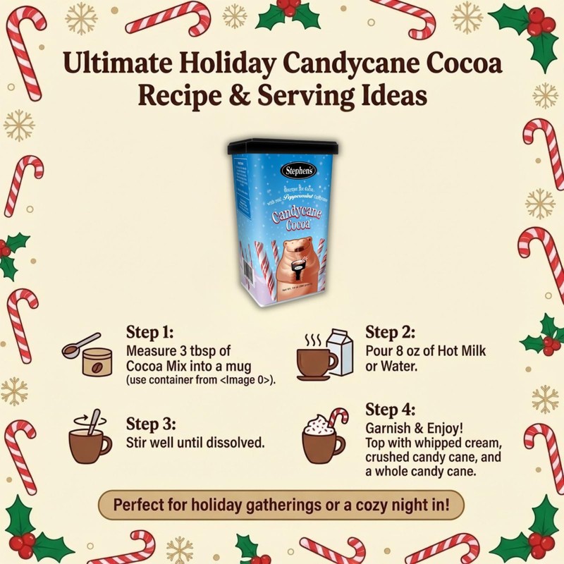 Stephen's Gourmet Hot Cocoa, Candycane Cocoa Milk, 14 OZ (Pack