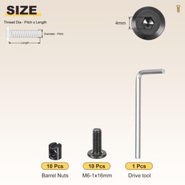METALLIXITY Furniture Connector Bolts Cap Nut Kit with Wrench(M6-1x16mm) 20Pcs, Connector Bolts M6 Screw Barrel Nuts Binding Screws, for Chair Cabinet Bed, Black