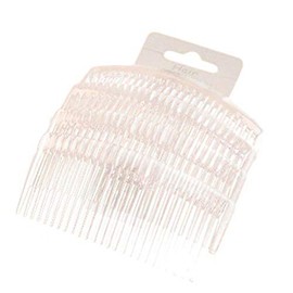 Pack of 4 strong and resilient 9.5cm long hair side combs. Available in 3 colours; Black, Brown tortoiseshell effect or Clear. Useful hair accessory for many hairstyles. (Clear)