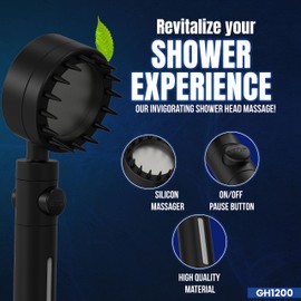 Gh1200 Universal Shower Head with Built-in Shower Filter. 3 Modes, Leak-Proof and Clog Resistant Shower Heads Black