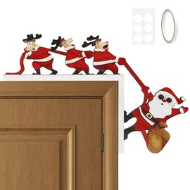 Tikplus Türrahmen Deko Weihnachten, Weihnachtsdeko Türrahmen mit Klebeband, Lustige Elch Weihnachtsmann Türecke Dekoration, Holz Weihnachtsecktürrahmen für Türen Fenster Wände Türdeko Weihnachten