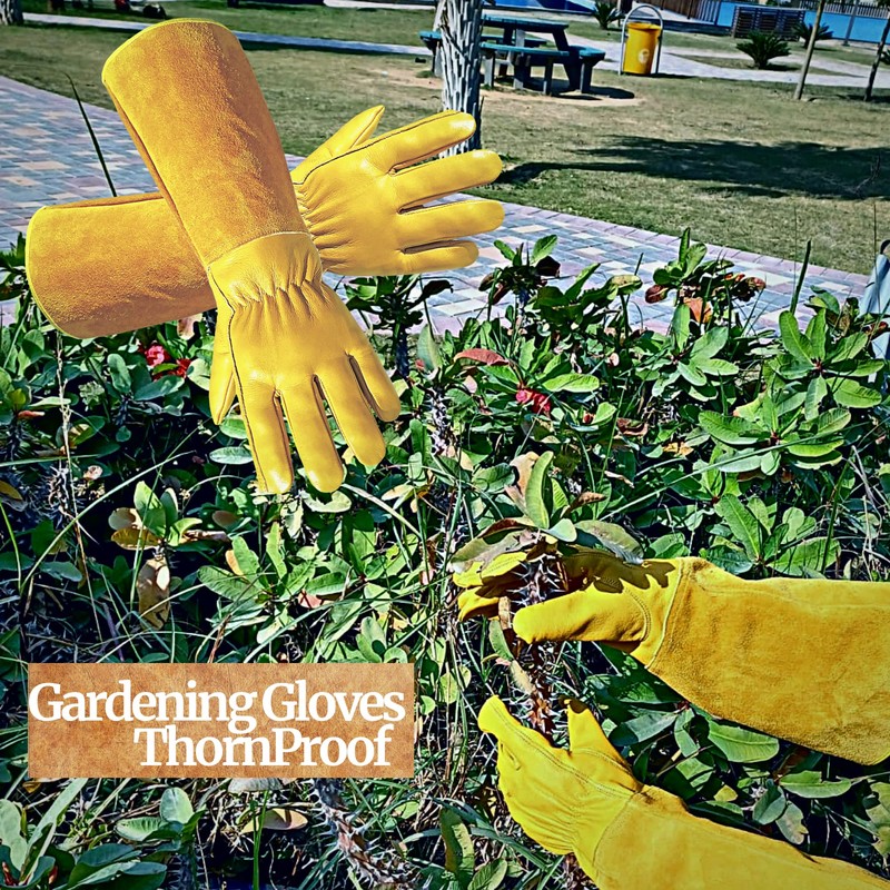 ITC Gauntlet Gardening Gloves Thorn Proof, Heavy Duty Leather Gardening