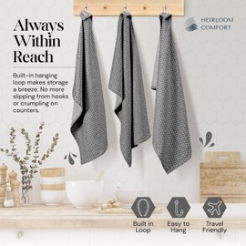 HEIRLOOM COMFORT Black Honeycomb Kitchen Towels 12 Pack, 16x26 Inch, 100% Cotton, Super Absorbent & Fast Dry, Reusable Dish Towels for Kitchens Cleaning, Wiping, Home & Everyday Cooking