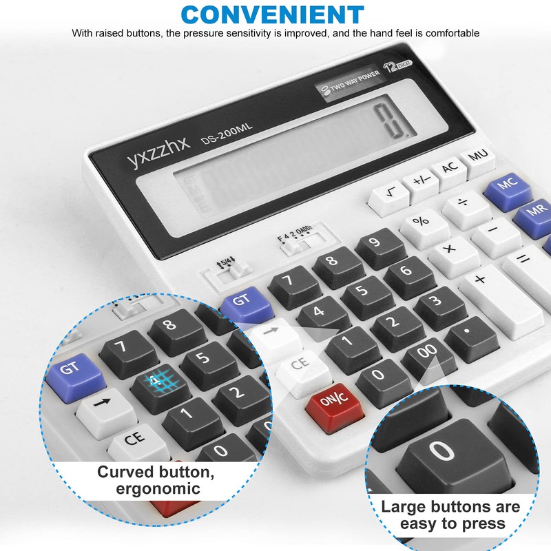 Desk Calculator 12 Digit Extra Large 4.3-Inch LCD Display, Two
