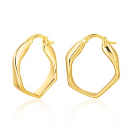 ALEXCRAFT Gold Silver Earrings Small Hoop Earrings Women's Hypoallergenic Silver 925 Earrings Chunky Small Hollow Hoop Earrings Thick Oval Hoop Earrings Huggie Hoop Earrings Chunky Hoop Earrings