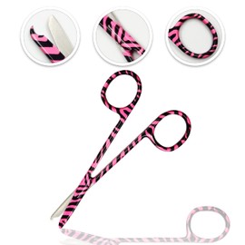 Cynamed Cynamed Suture Stitch Scissors 4.5" with Crescent Delicate Hook- Perfect for Suture Removal, First Aid, EMS Training and More Premium Quality Instrument- Stainless Steel (Zebra, Pink)