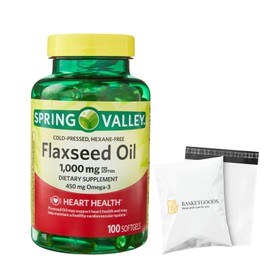 BASKETGOODS Flaxseed Oil Softgels - Vegan Omega 3,6 and 9 Dietary Supplement - Flaxseed 1000mg Softgels per Serving - Flax Seed Oil Pills by Spring Valley 100 Count (Pack of 1) - Set by Basket Goods