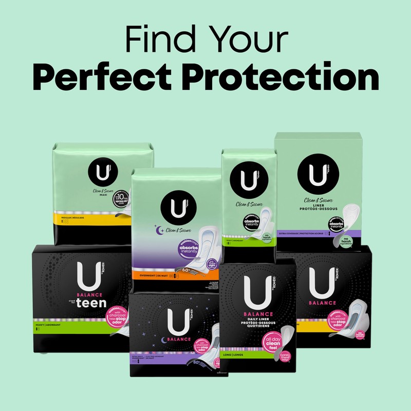 U by Kotex Clean & Secure Overnight Maxi Pads, 30