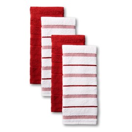 KitchenAid Albany Kitchen Towel 4-Pack Set, Passion Red/White, 16"x26"