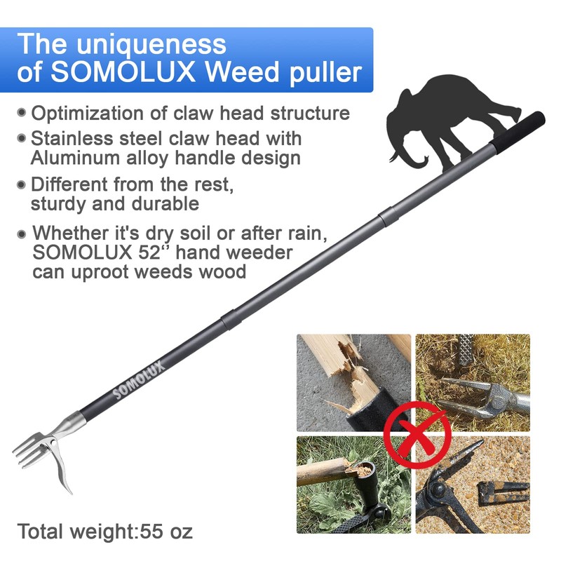 SOMOLUX 52'' Weed Puller Stand-up Weeder Weeding Tool for Gardening