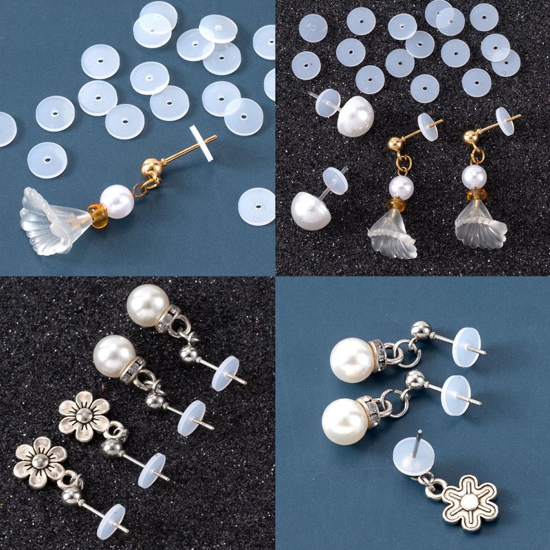 HINZIC 50Pcs Silicone Earring Backs Stopper for Piercings Clear Discs